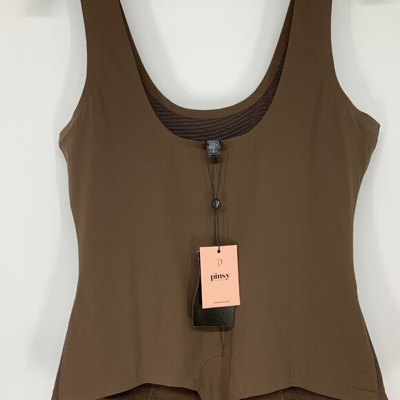 Pinsy Shapewear Bodysuit Bonded Scoop Tank Hourglass Brown Thong NWT - Picture 11 of 14